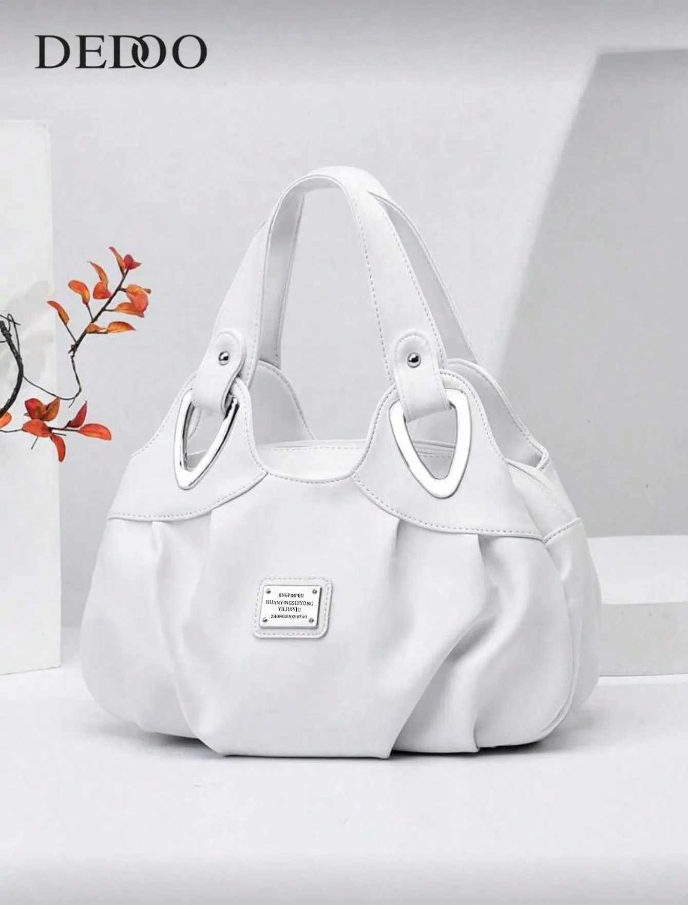 Casual Soft Ruched White Hobo Shoulder Bag for Women, Casual Cloud Pleated Faux Leather Underarm Purse, Large Capacity Everyday Tote Purse with Silver Metal Hardware, Minimalist Lightweight Daily Shoulder Handbag,Classic Practical Handbag for Mom