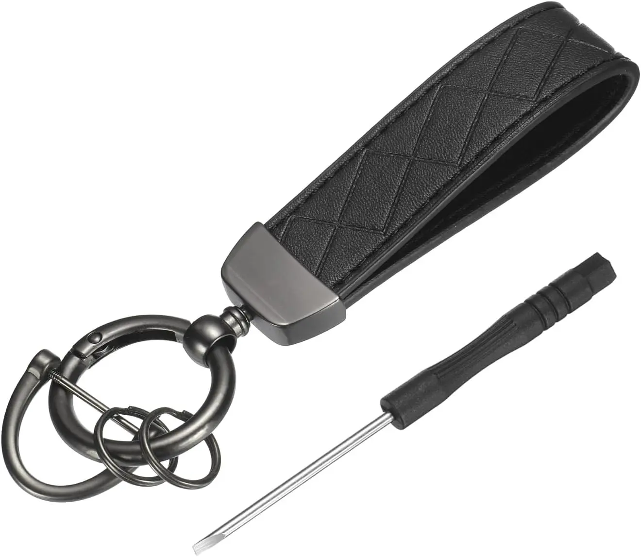 Car Key Chain Ring Clip Leather Keychain Key Fob Wristlet Keychain with Anti-Lost D Ring