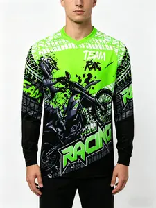 Downhill Jersey Polera MTB Jersey Racing T-Shirt, Long Sleeve Biking Shirt, Loose-Fitting All-Over Print, Mountain Bike Clothing