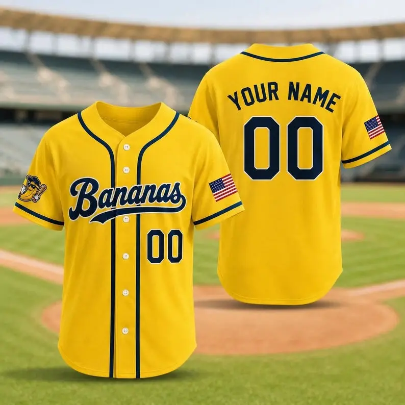 [SALE 50% OFF] Custom Yellow Banana Baseball Jersey Personalized Name Number USA Flag Unisex