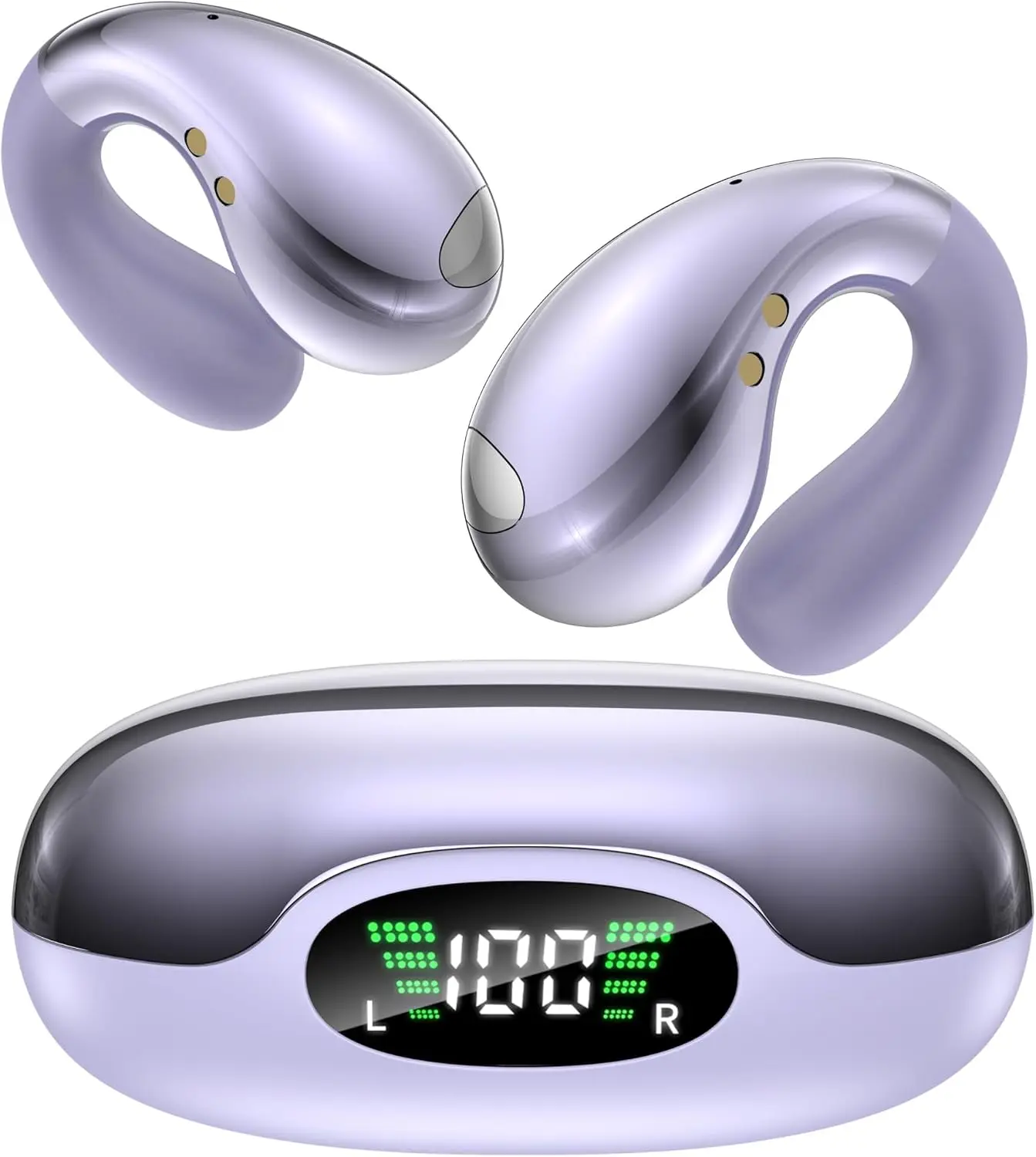 Wireless Bluetooth earphones, clip-on sports earphones， noise cancelling headphone ， HD Sound, Long Battery Life, iOS and Android, Ideal for running, cycling, working out, office use, commuting and travelling Purple