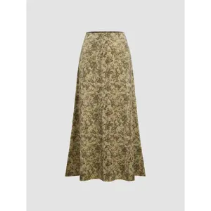 Cider [2 colors, size 2-10] Velvet Mid Rise Floral Maxi Skirt