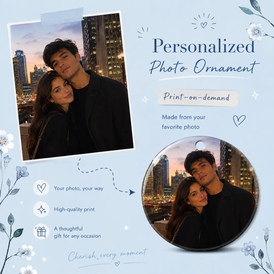 [Made-to-Order] Custom Photo Ornament, Personalized Round Picture Keepsake, Gift for Couples, Family & Friends