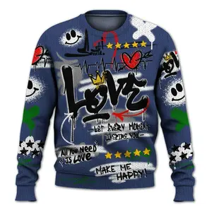 Sweater To Match Midnight Navy 13s - Happy Love Beats Graffiti Streetwear