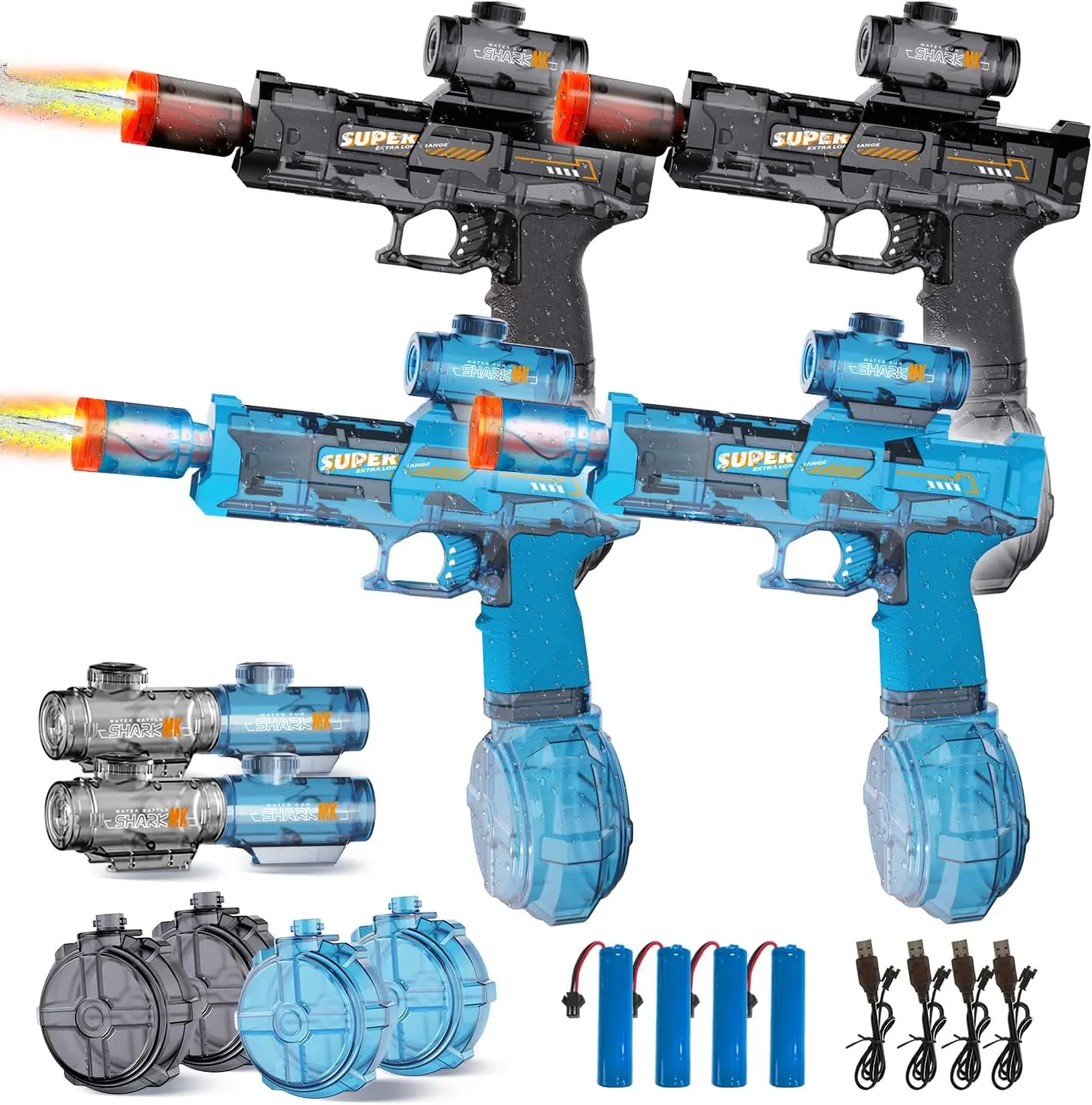 Electric Water Gun for Kids Adults, Automatic Squirt Gun Pistol with Water Spray Sound and Led Light, Leak-Proof Rechargeable Watergun for Summer Outdoor Pool Beach Toys for Boys (Black+Blue)