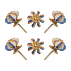 Nautical Striped Ceramic Knob (Pack of 6) - Coastal Chic & Easy Install for Cabinets & Drawers By CDNY