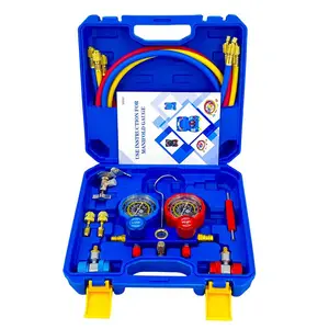 3 Way AC Diagnostic Manifold Gauge Set with 1.2m Hoses Air Conditioning Manifold Gauge Set Automotive AC Gauge Set for R134A/R22/R410/R404 Freon Charging Tool