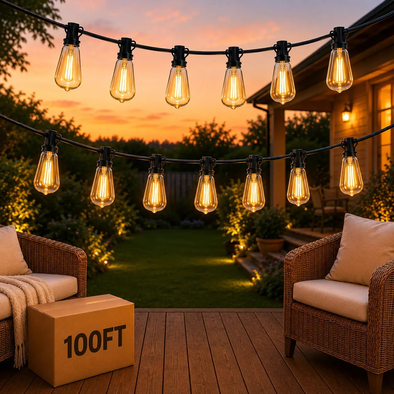 MATULSA Non-Solar Outdoor Waterproof String Lighting - US Plug, Shatterproof LED Filament Bulbs, Dimmable Glowing Hanging Lights for Christmas, Cafe (Adjustable Multi-Color), Glowing String Lights
