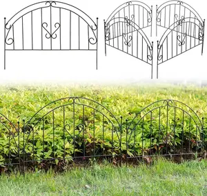 Set of 4, Scrollwork Matte Black Metal Wire Low Trellis Fence, Support Stakes for Climbing Plants and Crawling Vines