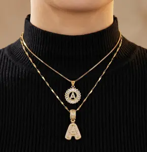 2 Count Personalized Initial Letter Necklaces Zirconia Gold Silver Plated Waterproof Fade Resistant Ideal Mother's Day Gift Sparkling Jewelry