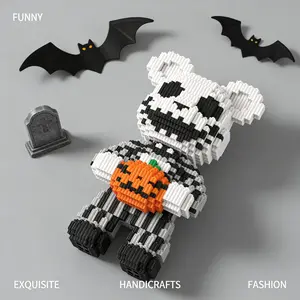 1472pcs Halloween Pumpkin Bear Series Building Blocks, Creative DIY Craft Kit, Desktop Home Decor, Educational Stress Relief Model
