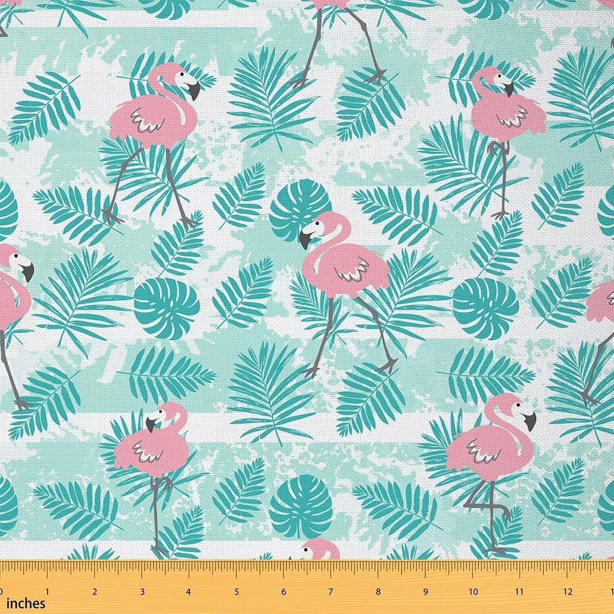 Pink Flamingo Fabric,Tropical Palm Leaves Flannel Polyester Fabric,Cartoon Summer Animals Plants Quilting Supplies Sewing,Hawaiian Beach Style DIY Crafts