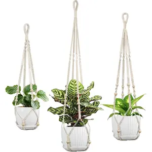 Macrame  Hanger - Fits 4 to 15 inches Pots for Indoor Outdoor, 43"/35"/29" Different Sizes Set,  (POTS NOT Included)