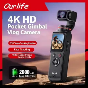 Ourlife At-M105 Camera with 32GB Memory Card, 1 Inch Cmos 4K Video, Three-Axis Gimbal Stabilizer, Fast Focus, Face Recognition, Portable Camcorder