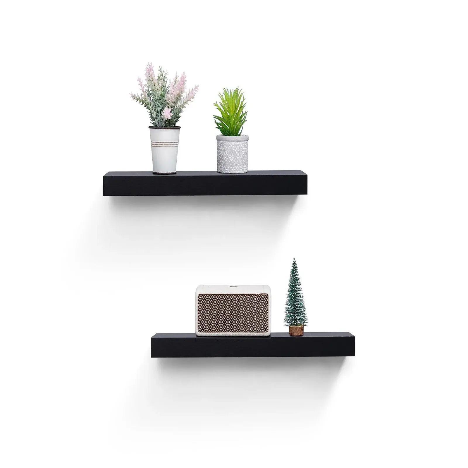 18.11" Floating Wall Shelves with LED Lighting – Black Wood Shelves with Invisible Brackets for Bathroom, Bedroom, Kitchen & Living Room