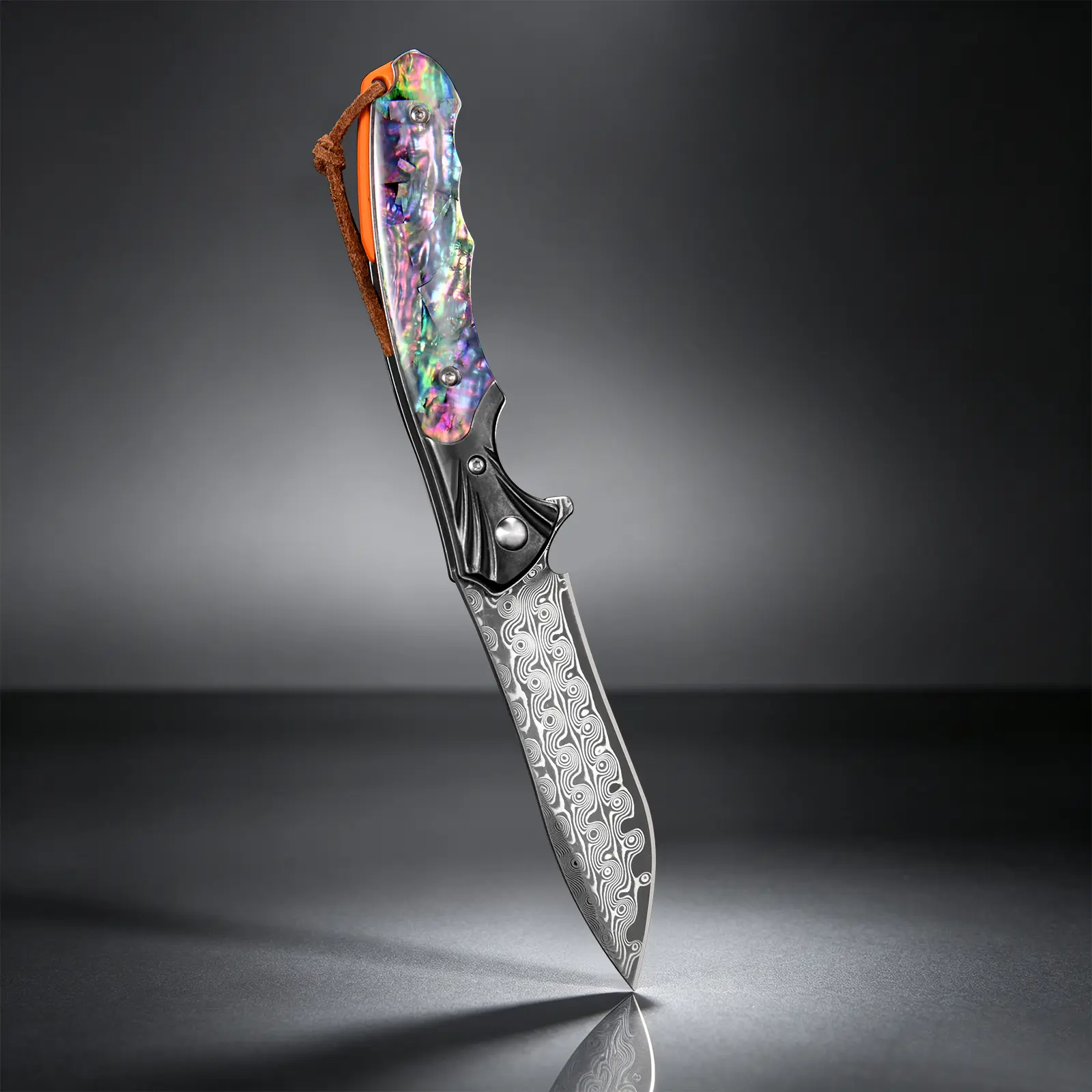 Damascus Steel EDC Folding Knife | Luxury Glitter Handle, Collector Piece & Premium Gift