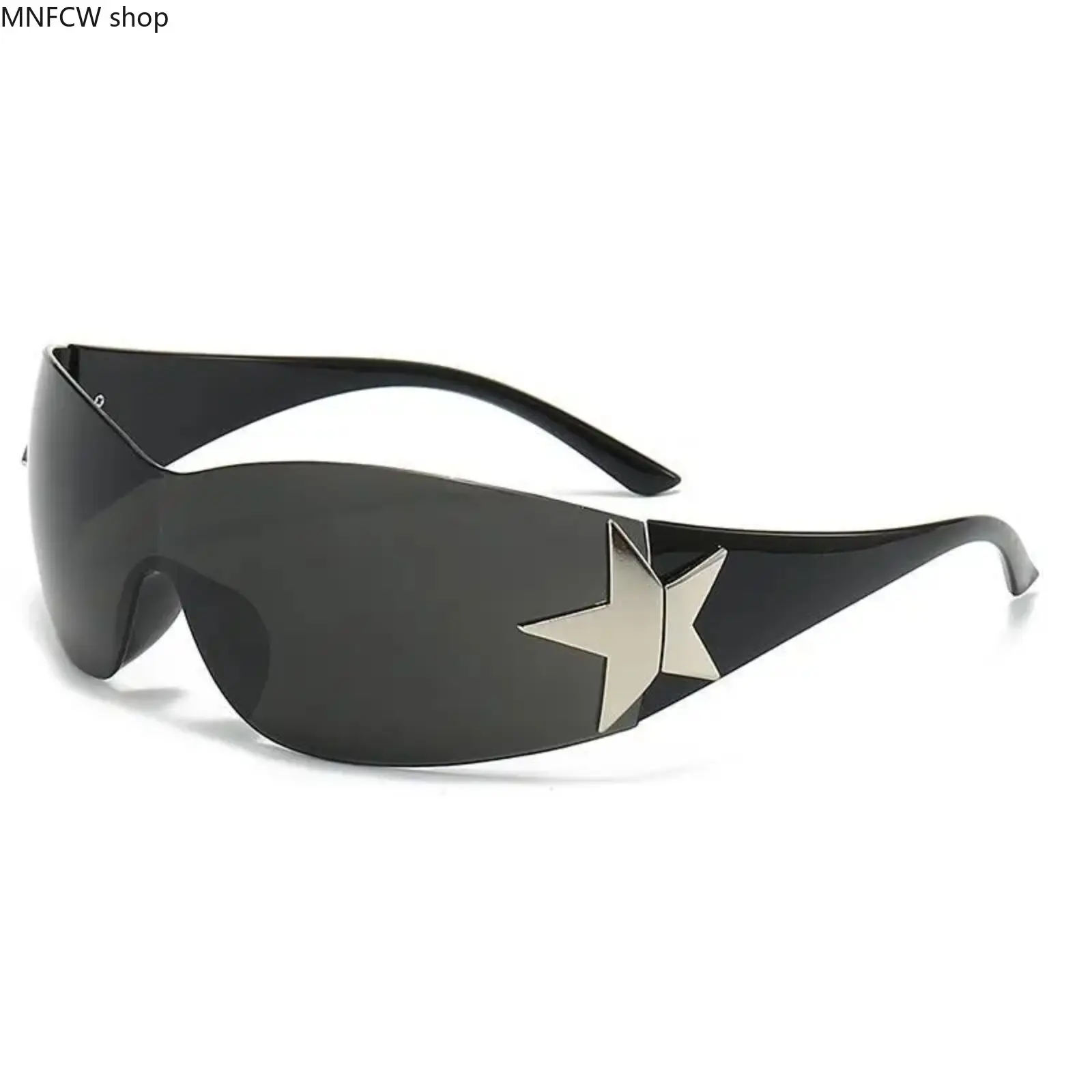 2026 Viral Y2K Rimless Punk Sunglasses with Star Details, Unisex Wrap Around One Piece Shades, Edgy Urban Street Style UV Protection Fashion Accessory for Men Women