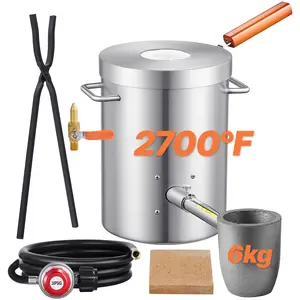 VEVOR 6KG Propane Melting Furnace Kit, Large Capacity Foundry Home Kilns, Blacksmithing Forge with Crucible Tongs Kiln, Stainless Steel, For Metal Scrap Recycle, Gold Copper Silver Casting