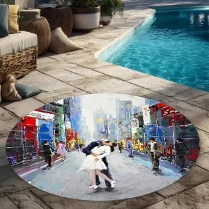 360 stand Multicolor Round Outdoor Rug - 5x5 ft, Model C1COAR559U7RGJ, Weatherproof, Indoor/Outdoor Use, Printed Face, Times Square Print, Stylish Home Decoration, Multicolor Rug, Weatherproof Area Rugs