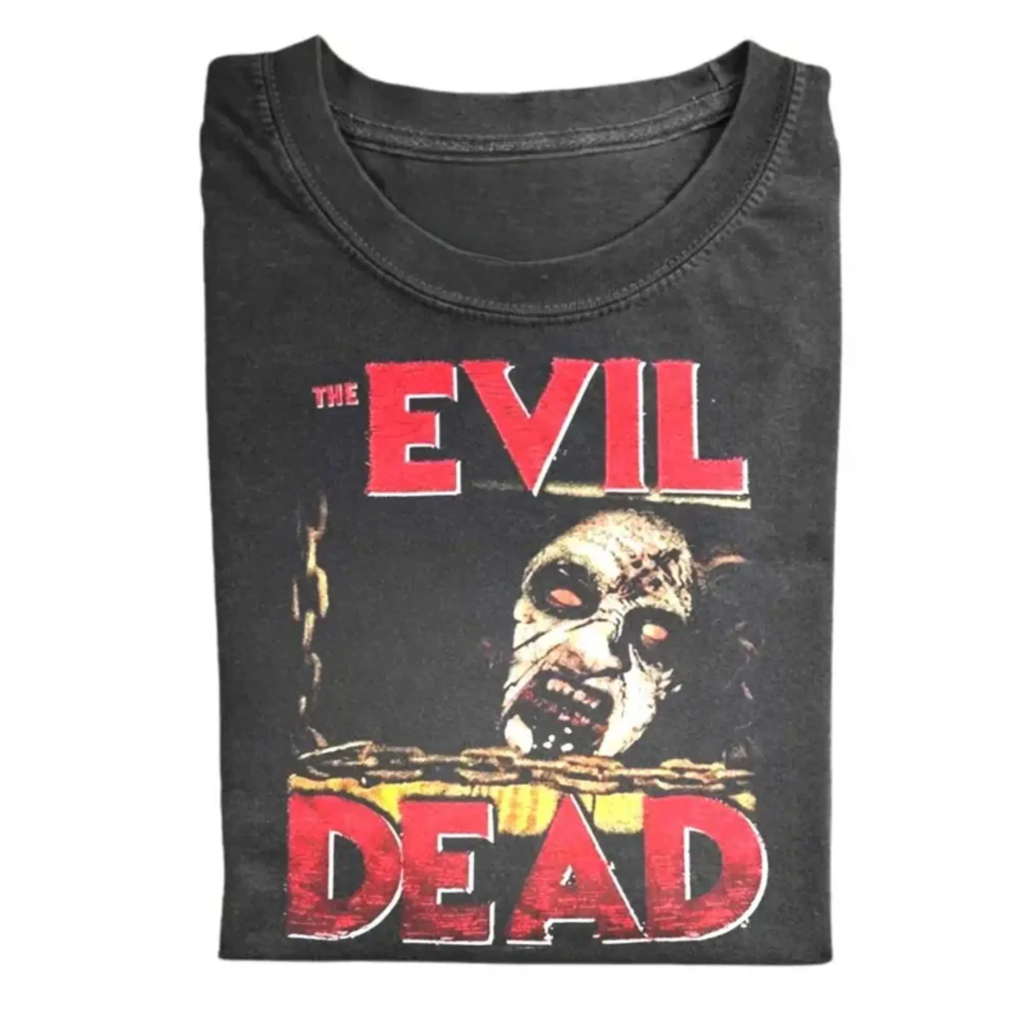 Vintage The Evil Dead Horror Movie T-Shirt - Retro Bruce Campbell Deadite Graphic Tee, Fitted Shortleeve T-Shirt - Men's Black Round Neck Menswear, Gift For Men, Gift For Women