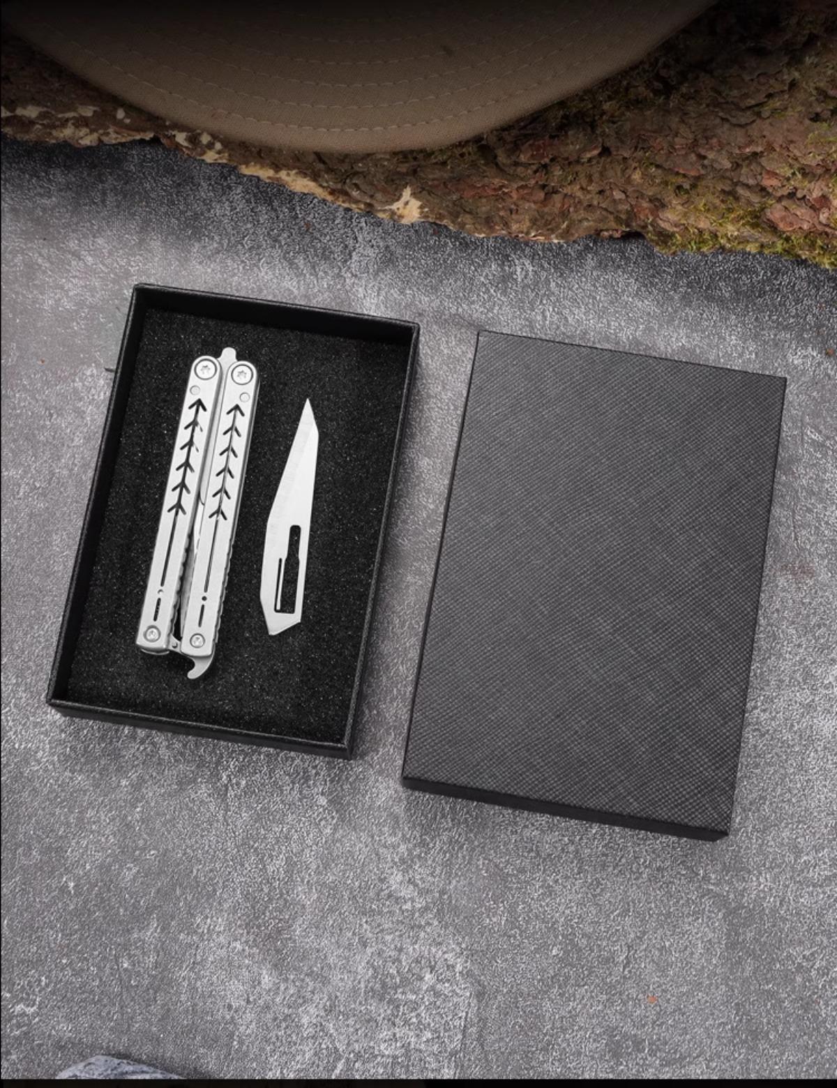 New Creative Butterfly Portable Folding Utility Knife Fruit Knife Sharp Multi-Function Keychain Knife with Replaceable Blade, Mini Portable Carving Knife Stainless Steel Pocket Knife Travel Express Knife