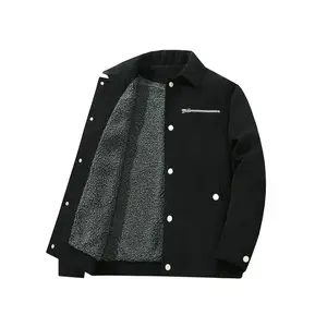 Men's Solid Button Front Pocket Jacket Coats, Regular Fit Casual Long Sleeve Collared Outerwear for Fall & Winter, Men's Clothes for Daily Wear