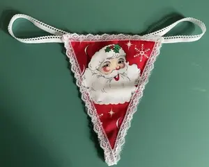 Womens CHRISTMAS SANTA CLAUS Holiday String Thong Panty Underwear