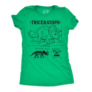 Womens Funny T Shirts Triceratops Infographic Awesome Dino Tee For Ladies Funny Womens T Shirts Cute Vintage Fashion Casual Ladies T-Shirt Gift Science Tops for Women Funny Dinosaur Top Women's Novelty Tees Green -