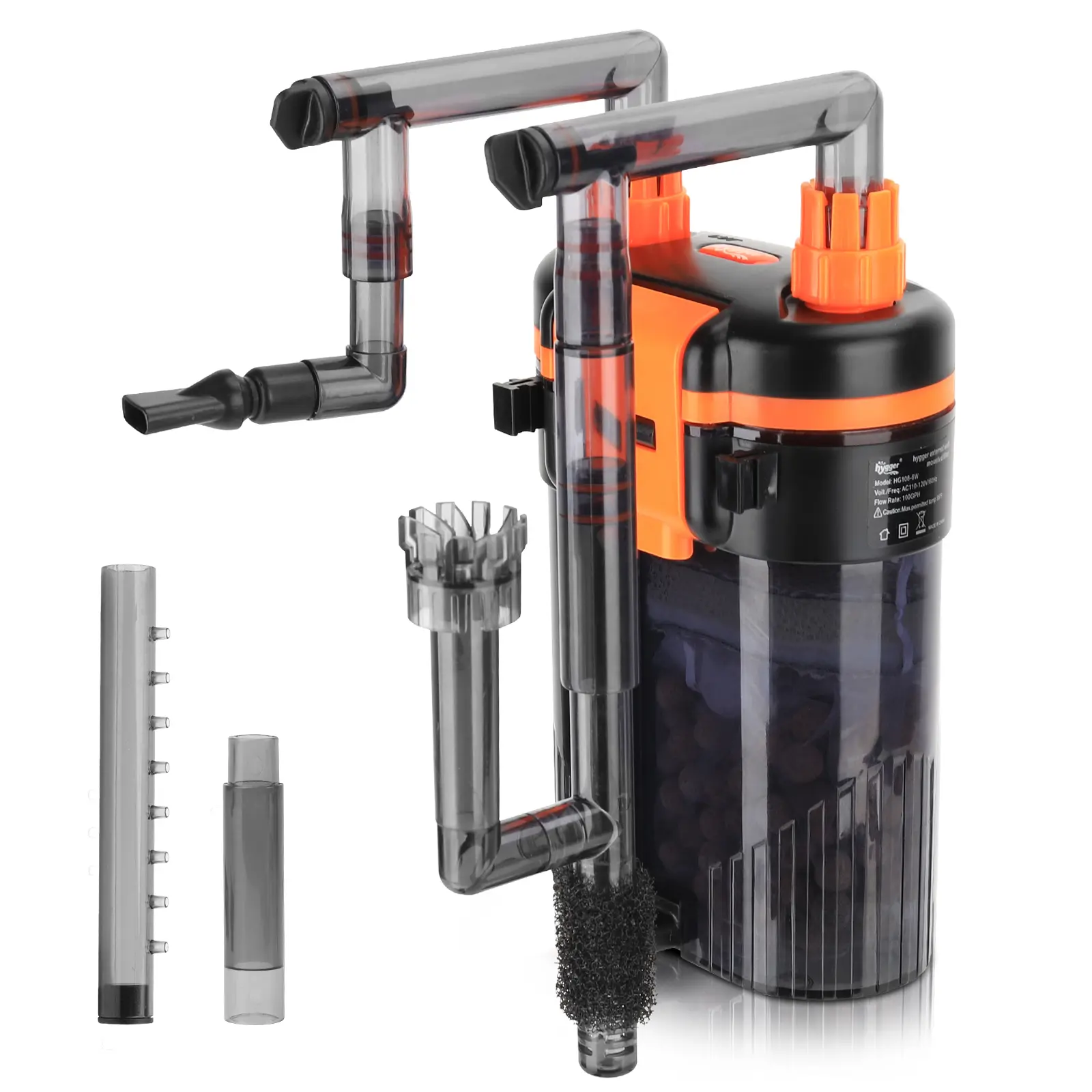 hygger Quiet Hang-On-Back Aquarium Filter, 3-Stage Filtration Fish Tank Filter with Adjustable Flow, Anti-Dry Burn Motor, Surface Skimmer, Duckbill Nozzle & Spray Bar