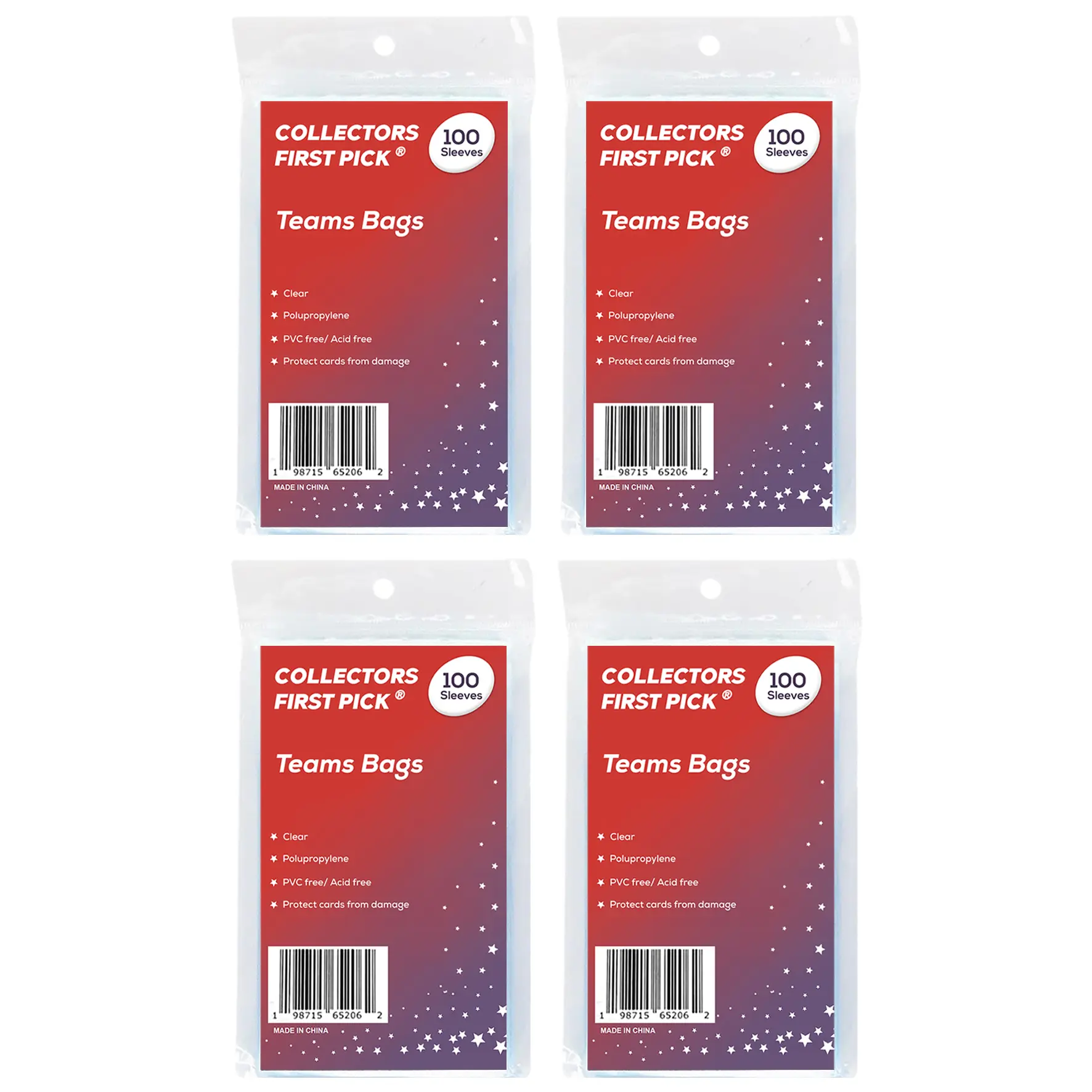 Collectors First Pick Resealable Team Bags 5 Packs of 100 Sleeves 500 Total Trading Card Protection Storage