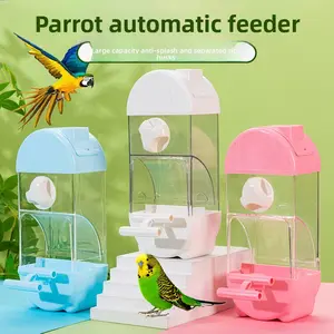 Parrot Bird Feeder Transparent Automatic Dispenser with Screws Hanging Design Suitable for Budgie Lovebirds Parakeet Cockatiel Small Bird Food Container Outdoor Cage Accessories