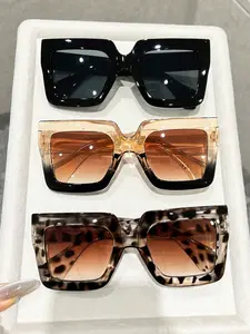 Women's 3pc Plastics Geometric Oversized Full Frame Leopard Print Classic Retro Sunglasses, Perfect for Dance Parties & Outdoor Events
