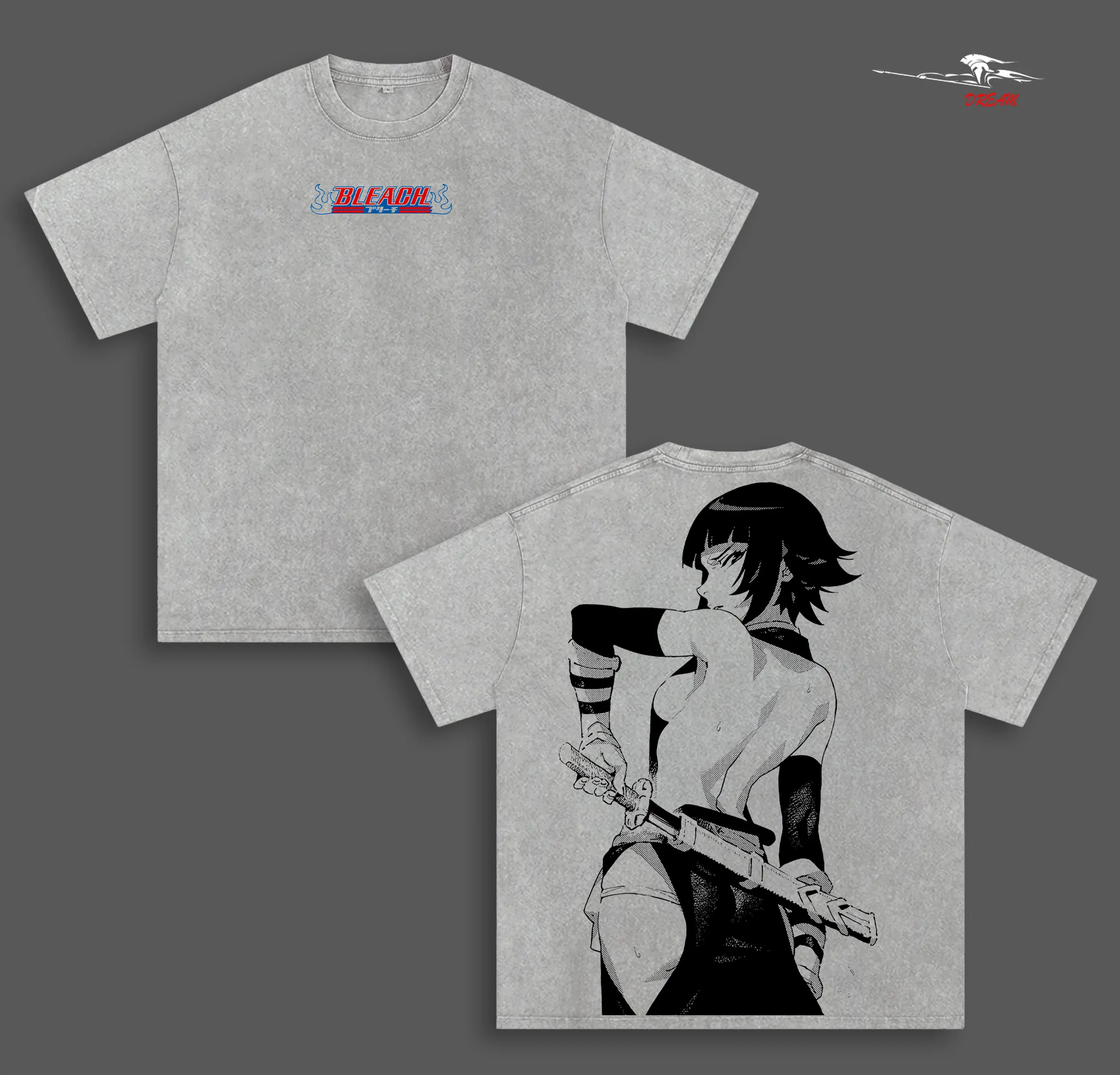 Soi Fon Bleach Anime Double Printed Vintage Washed Tee Unisex Oversize Heavyweight Cotton T-shirt for Anime Fans and Lovers