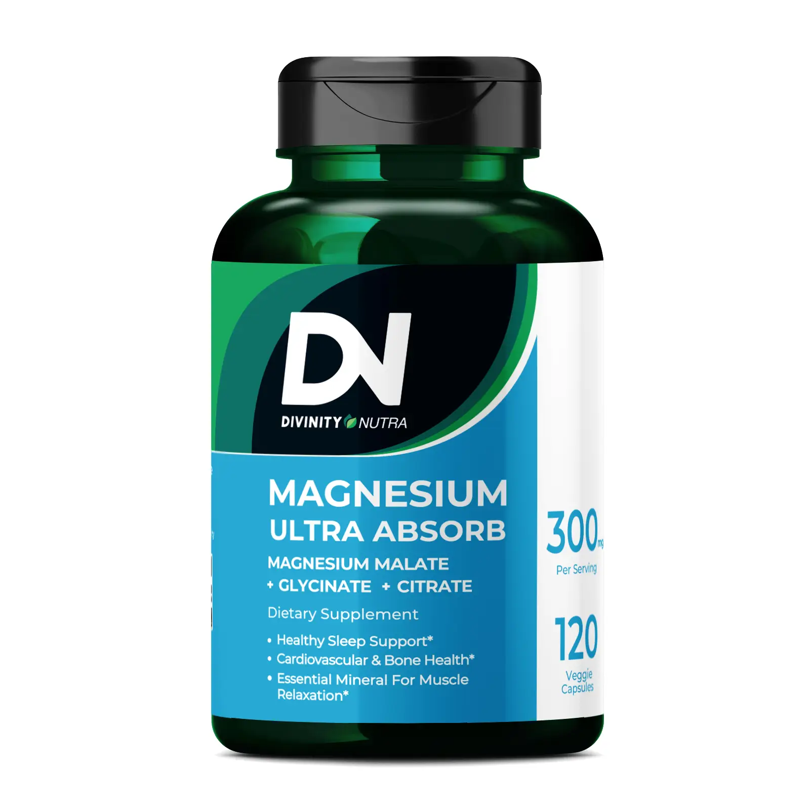 DN Triple Magnesium Complex Supplement, High Absorption of Magnesium Glycinate, Malate & Citrate for Stress, Sleep, Muscle & Bone Health, 120 Vegan Ca