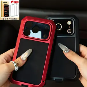 【360° Full-Body Protection】Heavy Duty Metal Phone Case with Screen Protector | Zinc Alloy Shockproof Armor Metal protective case for iPhone 17 Air/16/15/14 Pro Max full-body shockproof and durable caseIncludes Tempered Glass Screen Protector