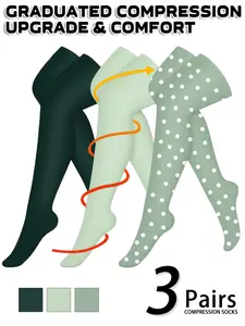 3 Pairs Knee Thigh High Compression Stockings Over the Knee for Women Men Long Socks 15 - 20 mmhg Circulation Socks Blood Flow Issues Running Pregnancy Sport Gym Medias para la Mujer Medical Breathable Compression Socks
