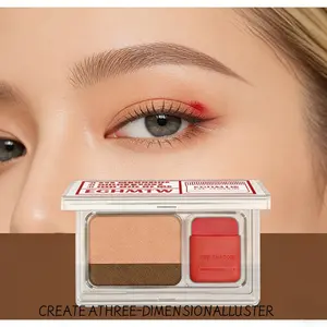 Two-color gradient eyeshadow with brush, bare-faced lazy glitter stamp eyeshadow, long-lasting and pigmented portable eyeshadow palette, suitable for beginners for daily commuting and dating use