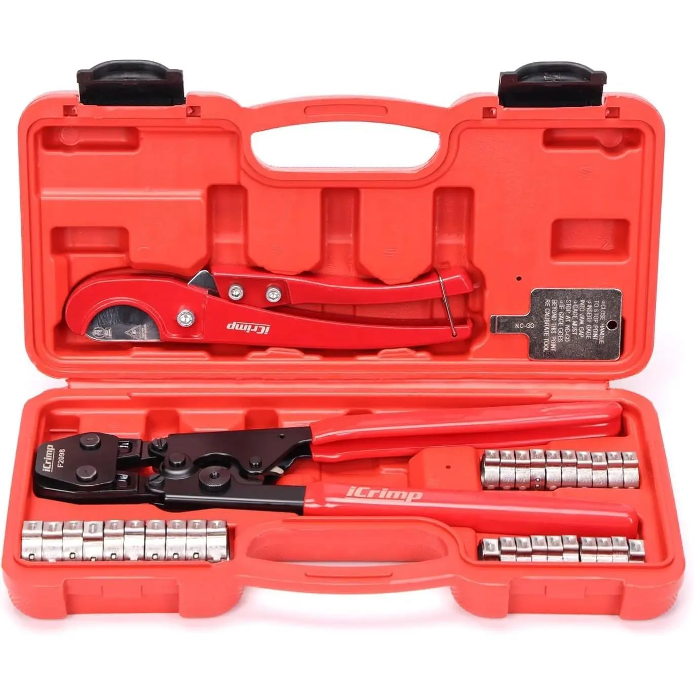 PEX Pipe Clamp Crimping Tool Kit Cinch Crimper Tool for Clamps from 3/8-inch to 1-inch with 1/2-inch and 3/4-inch 10pcs SS PEX Clamps