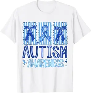 in April We Wear Blue Autism Awareness Coquette Bow Women T-Shirt