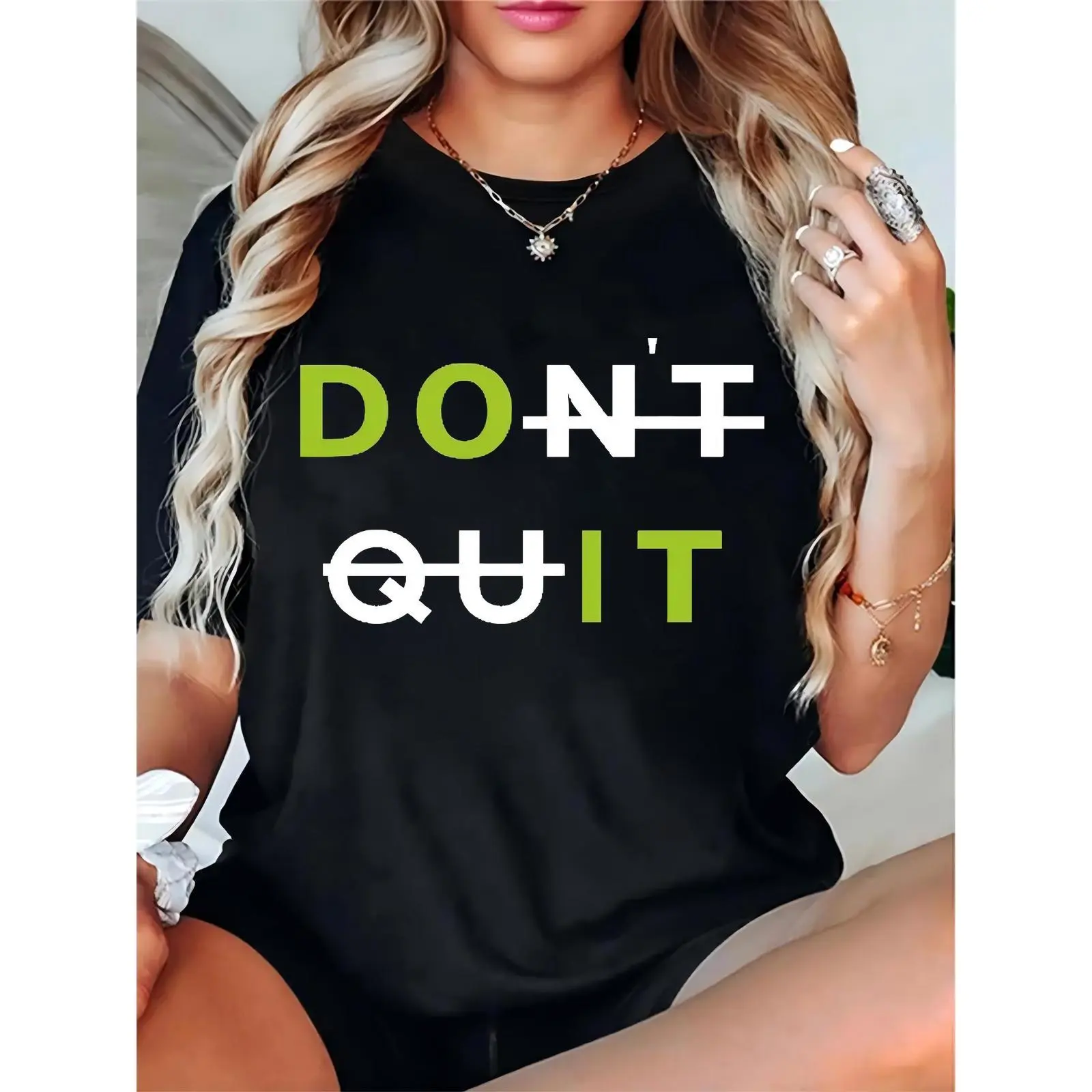 Women's Don't Quit Graphic T-Shirt, Casual Comfortable Short Sleeve Cotton Tee, Basic Top for All-Day Wear with Skirts