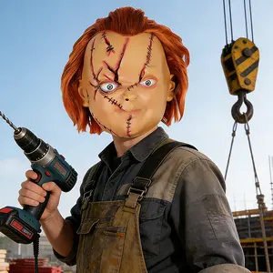 Kuberas Evil Eye Full Head Latex Chucky Doll Mask with Hair, Realistic Comfortable Cosplay Accessory, Halloween Kills Prop for Adults, Festive Party Favor Gift, Accessories