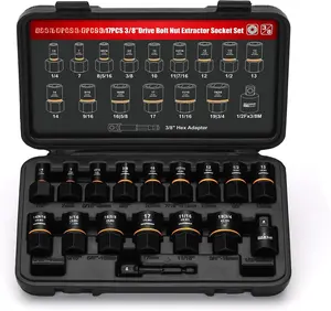 17 count 3/8" Drive Bolt Biter Impact Extraction Socket Set,Stripped Bolt Remover Nut Extractor Socket Set for Damaged, Frozen, Rusted, Rounded-Off ,CR-MO Steel