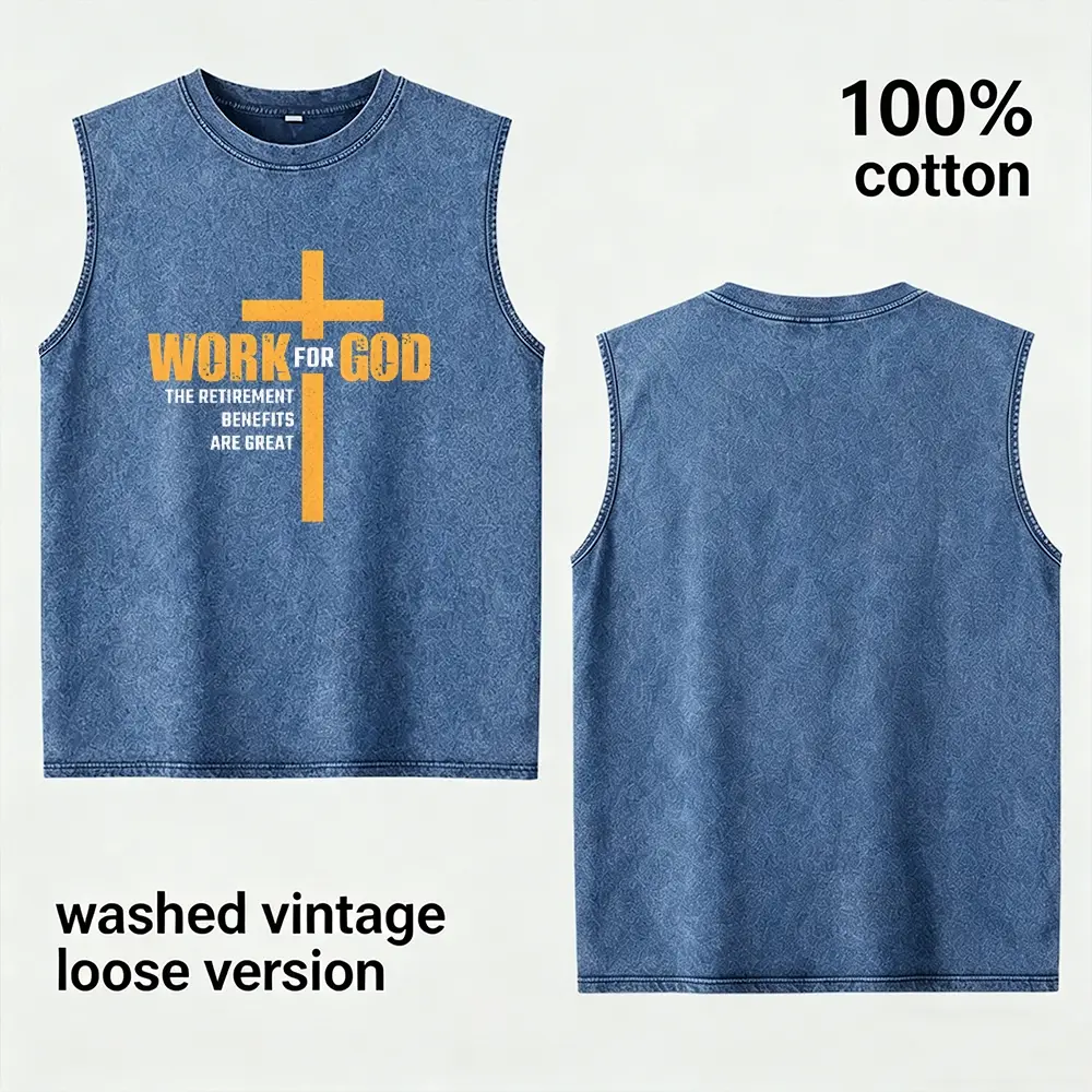 Men's Vintage Washed Funny Christian Tank Top - 100% Cotton Sleeveless Tee, Soft Breathable Casual Vest with  Clever Heavenly Benefits Quote Pattern, Awesome Holiday Birthday Gift for Men Who Love Faith Based Humor