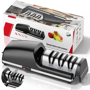 Professional Electric  Sharpener, 3-Stage  Abrasive Sharpening System, Replaceable Sharpening Heads, 15? Precision Angle Guide for Kitchen , Quick  Repair and Restoration