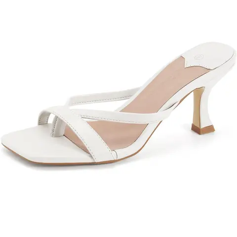 Coutgo Women's Classy Low-Heel Sandals - Chic Square Open Toe, Thong Backless Slip-On, Elevated Fashionable Casual Footwear for Women