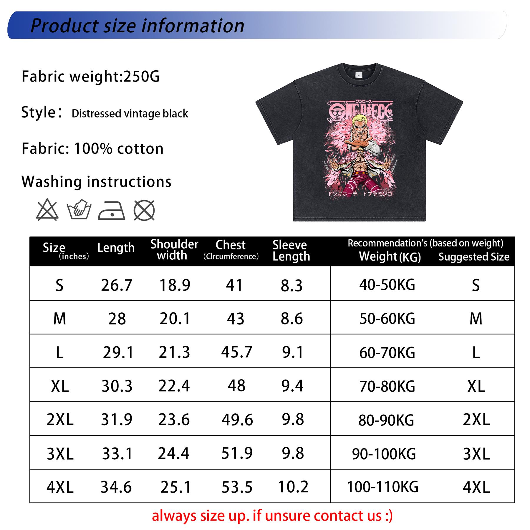 Doflamingo Washed Tee – One Piecee Anime doffy Manga Graphic Front Printed T-Shirt, Menswear Heavy Cotton Unisex Oversize Streetwear Vintage Anime Tee