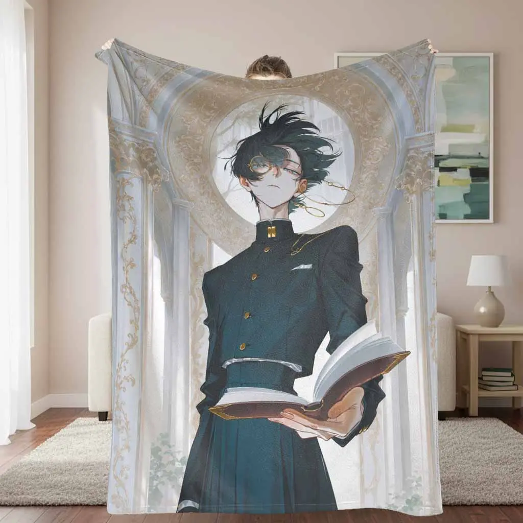 Elegant Scholar Flannel Blanket Vintage Monocle Book Reading Illustration Print Soft Warm Cozy Lightweight Decorative Throw for Bedroom Living Room Office Study Gift Relaxing Moments