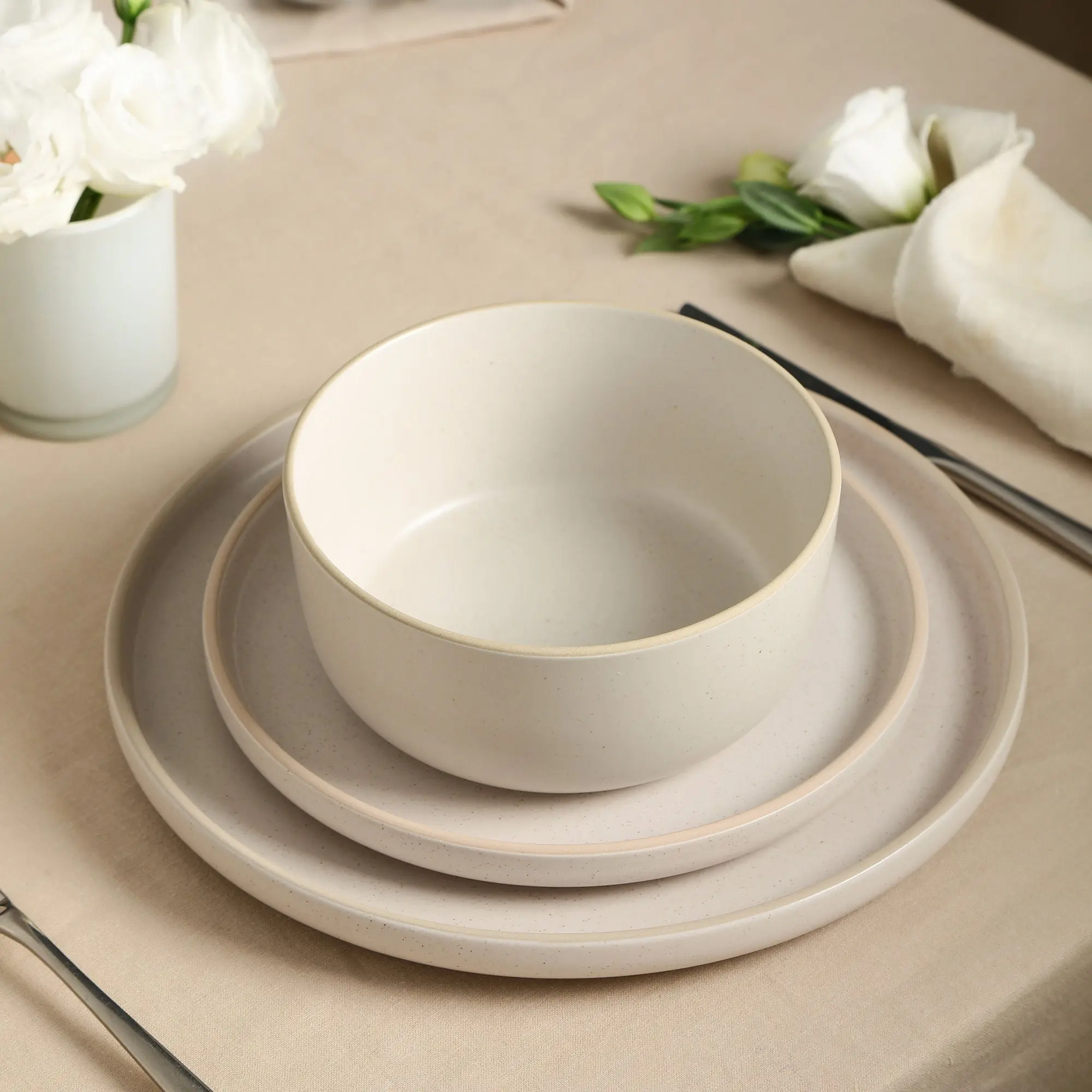 Amber Stoneware Dinnerware Set - White Speckled
