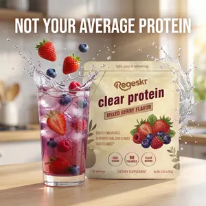 Clear Protein Powder Powdered Drink Mix, Regeskr Mixed Berry Whey Protein Isolate, Low Calorie Zero Sugar Protein Supplement for Bodybuilding & Muscle Recovery, 150g