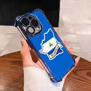 Nicaraguan Flag Pattern Blue white creative Designv Suitable for Aesthetic Electroplated TPU Casing For iphone 17 16 15 14 13 12 11 X XS PRO PLUS MAX AIR Samsung S26 S25 S24 Four Corners Anti-Fall Transparent Casual Soft Silicone Phone Cases L1811